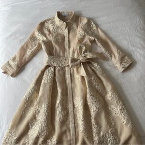 Teri Jon by Rickie Freeman Metallic Gold Champagne Floral Jacquard Gown Size 12